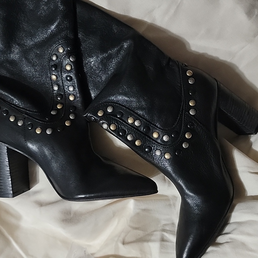 New Free People Studded Dakota Leather Boots Black Metallic Studs - Picture 6 of 9